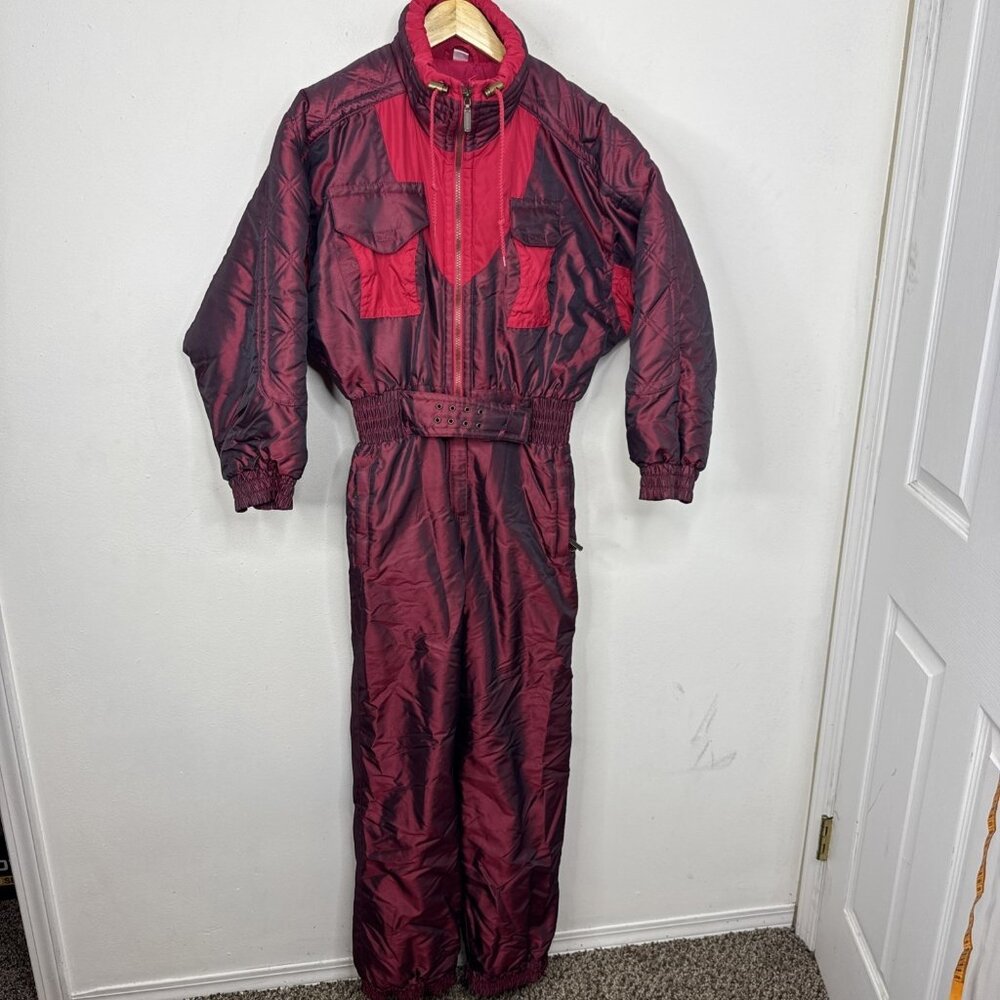 Vintage Park City Woman S 90s Retro Snowsuit One Piece Parka Red Ski Suit